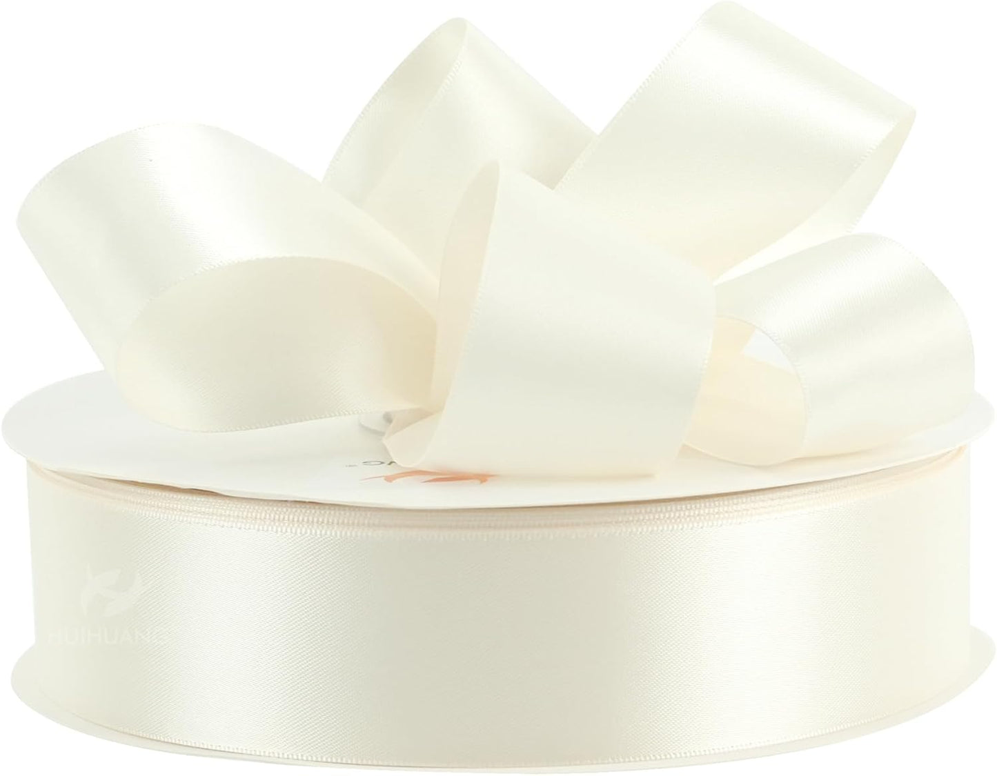 HUIHUANG Ivory Satin Ribbon 1-1/2 inch x 100 Yards Antique White Double-Faced Satin Ribbon for Flower Bouquet, Gift Wrapping, Eternal Roses, DIY Crafts, Bridal Shower Wedding Decor