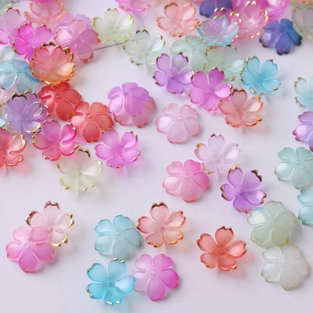 100pcs Acrylic Flower Beads, 19mm Cherry Blossom Plastic Gradient Flower Spacer Beads for DIY Crafts Bracelet Necklace Earrings Jewelry Making(Purple)