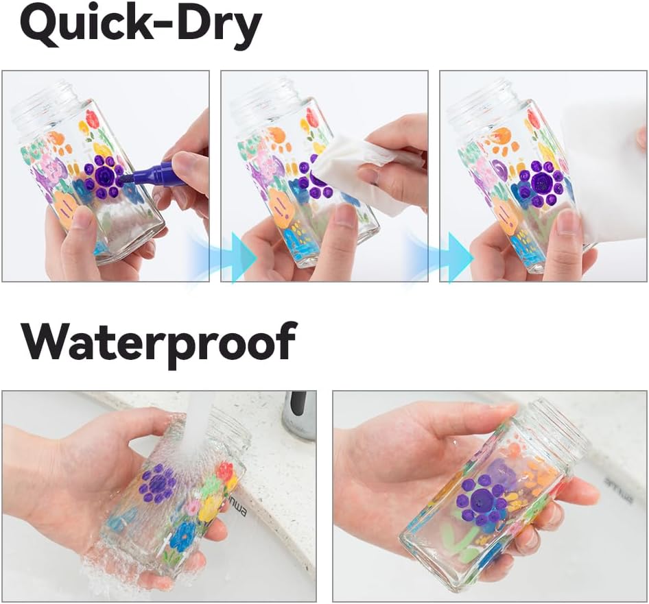 TRANSON 12 Colors Permanent Paint Markers for Fabric Rock Craft Diy Painting Medium Tip Oil Based Waterproof