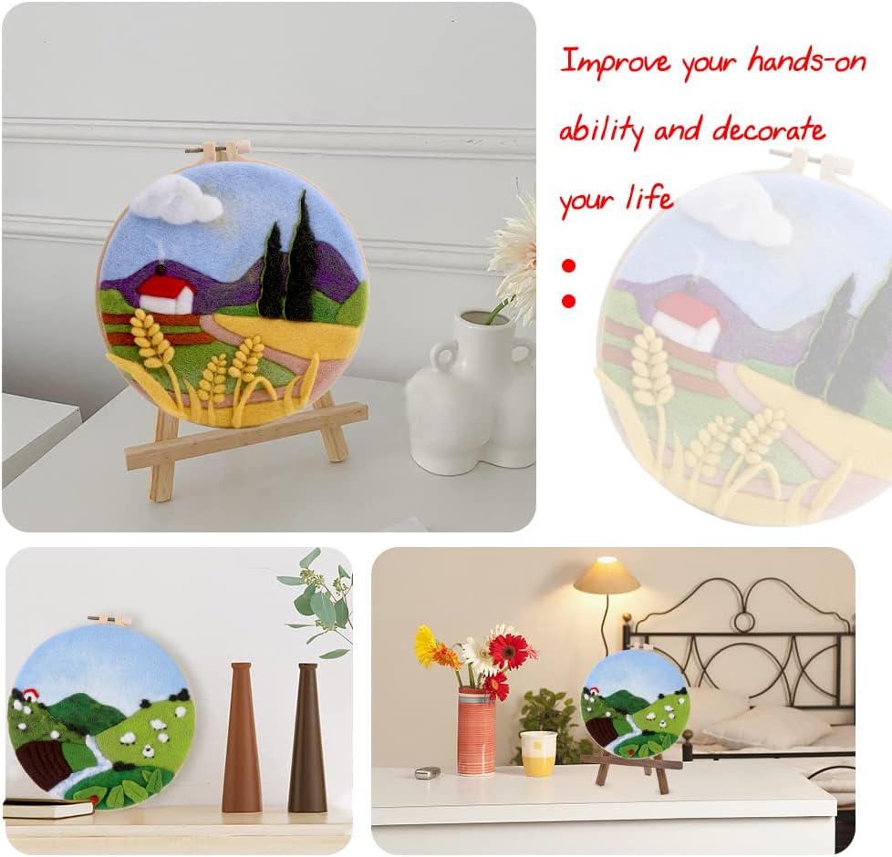 Needle Felting Kits Beginners, DIY Wool Needle Felting Starter Kit, Needle Felt Set with Picture Frame, Foam Pad, Felt Cloth and Instructions, Used for Home Decoration, Beginner, Art Craft(2 Sets)