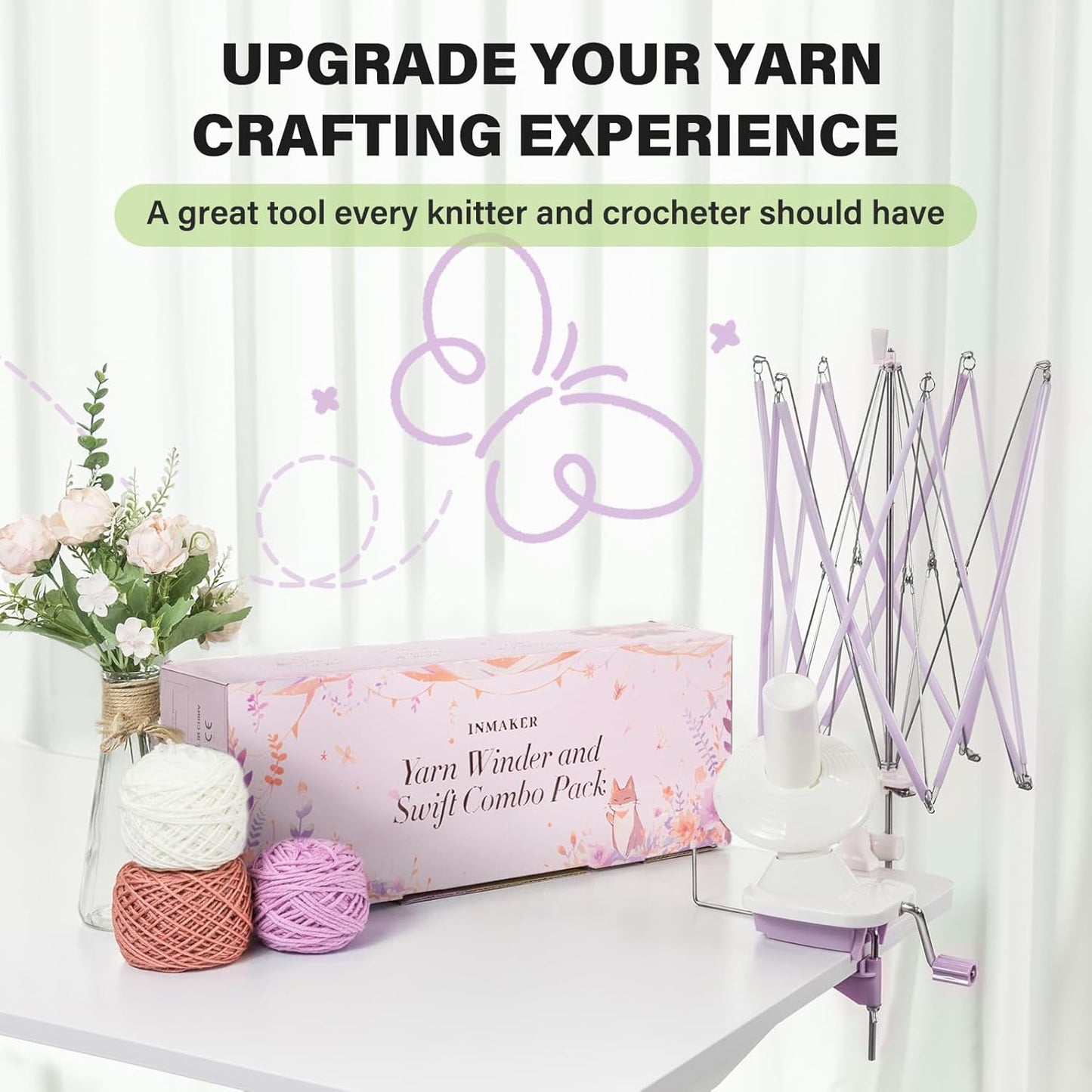 INMAKER Yarn Winder and Swift, Ball Winder and Swift Combo for Crocheting & Knitting, Quick Install Yarn Spinner, Essential Tool for Crafting Enthusiasts
