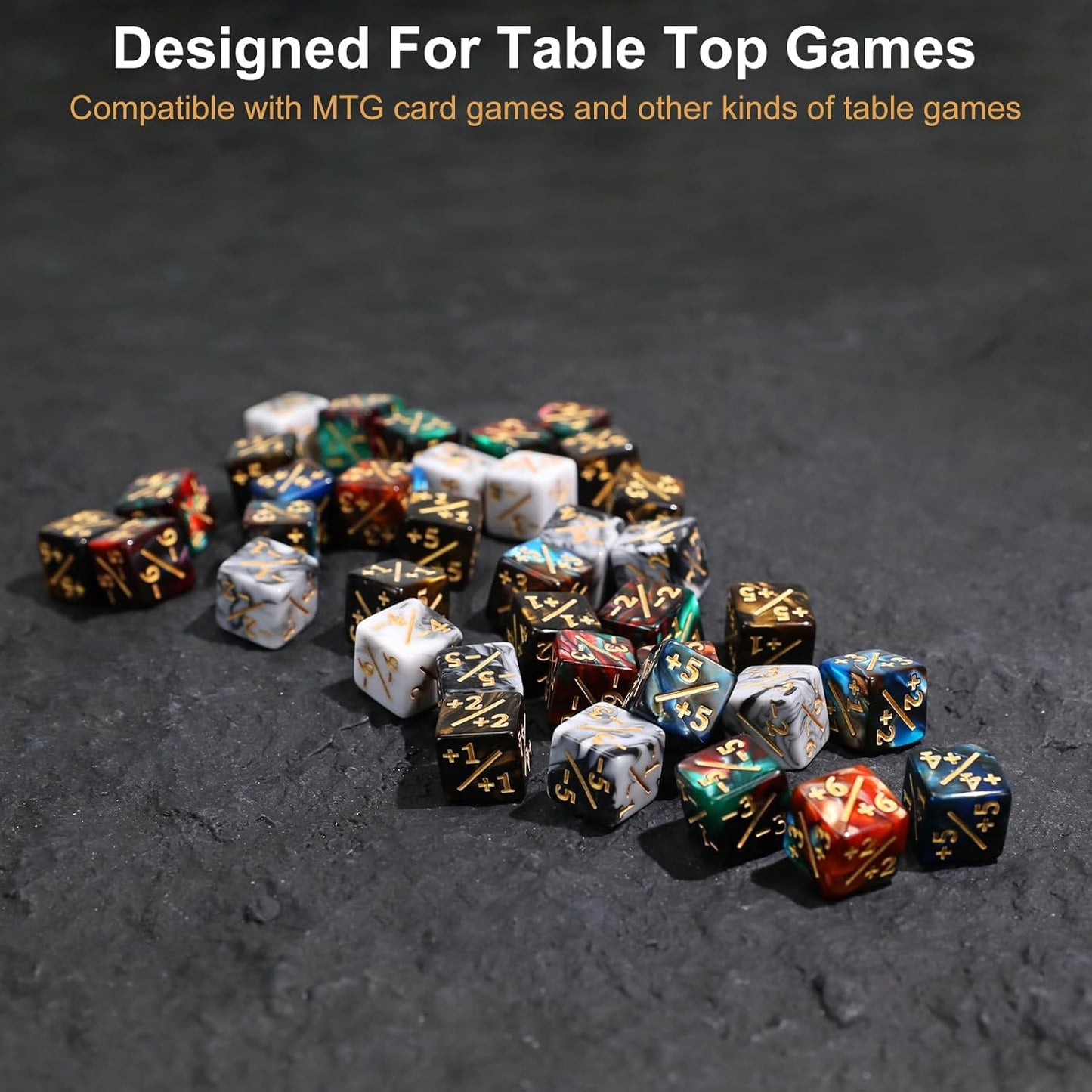 SIXPOINTS 108PCS 12mm MTG Counter Dice +1/+1 Tokens 6 Sided Dice & MTG Keyword Counters Tokens Set for Magic The Gathering, MTG, TCG, Card Games Accessories (4 Color Dices#F + MTG Keyword Counters)