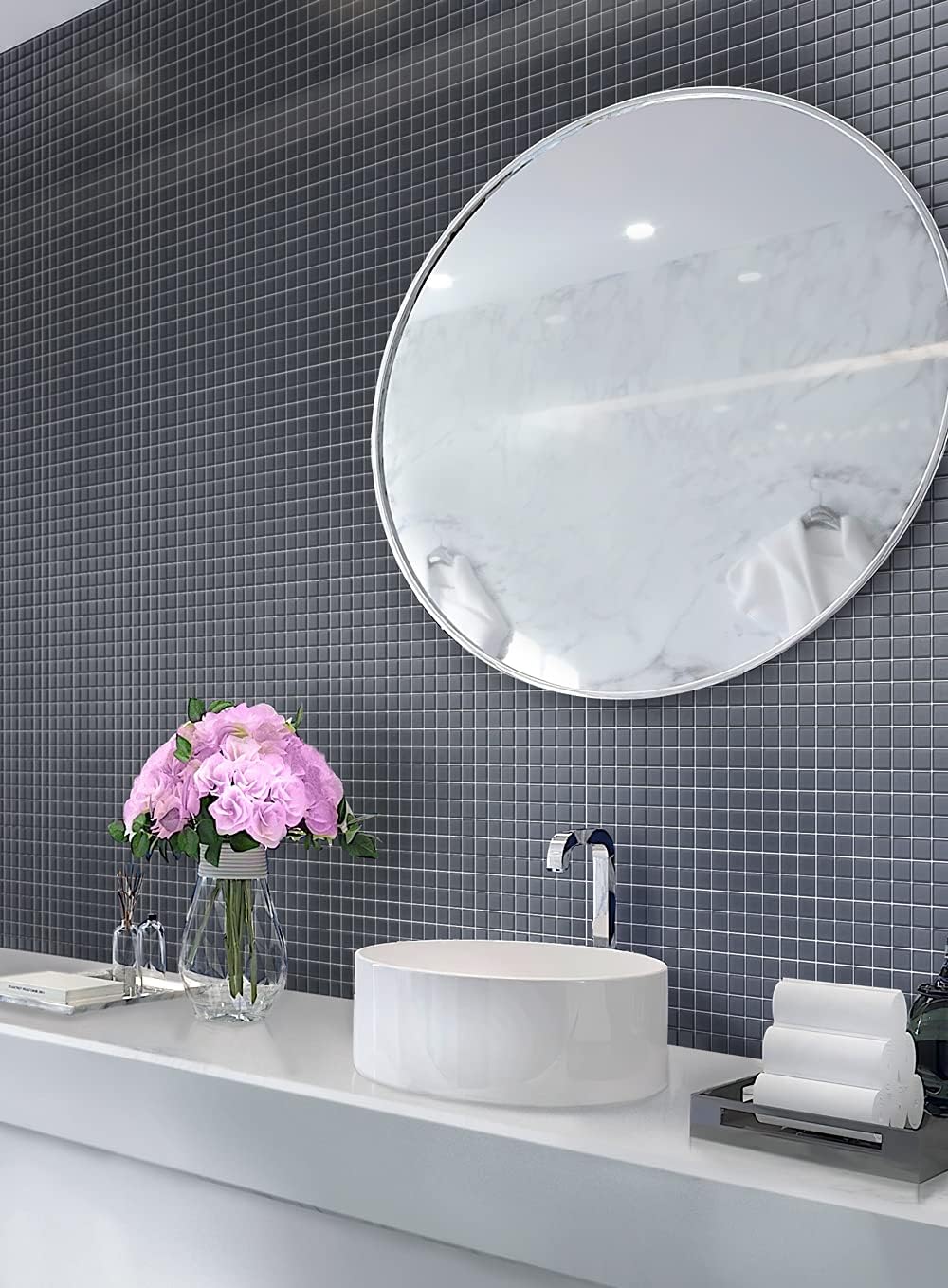 1"x1" Dark Gray Matte Finished Glass Mosaic Tile (Sample Swatch- 5"x4")