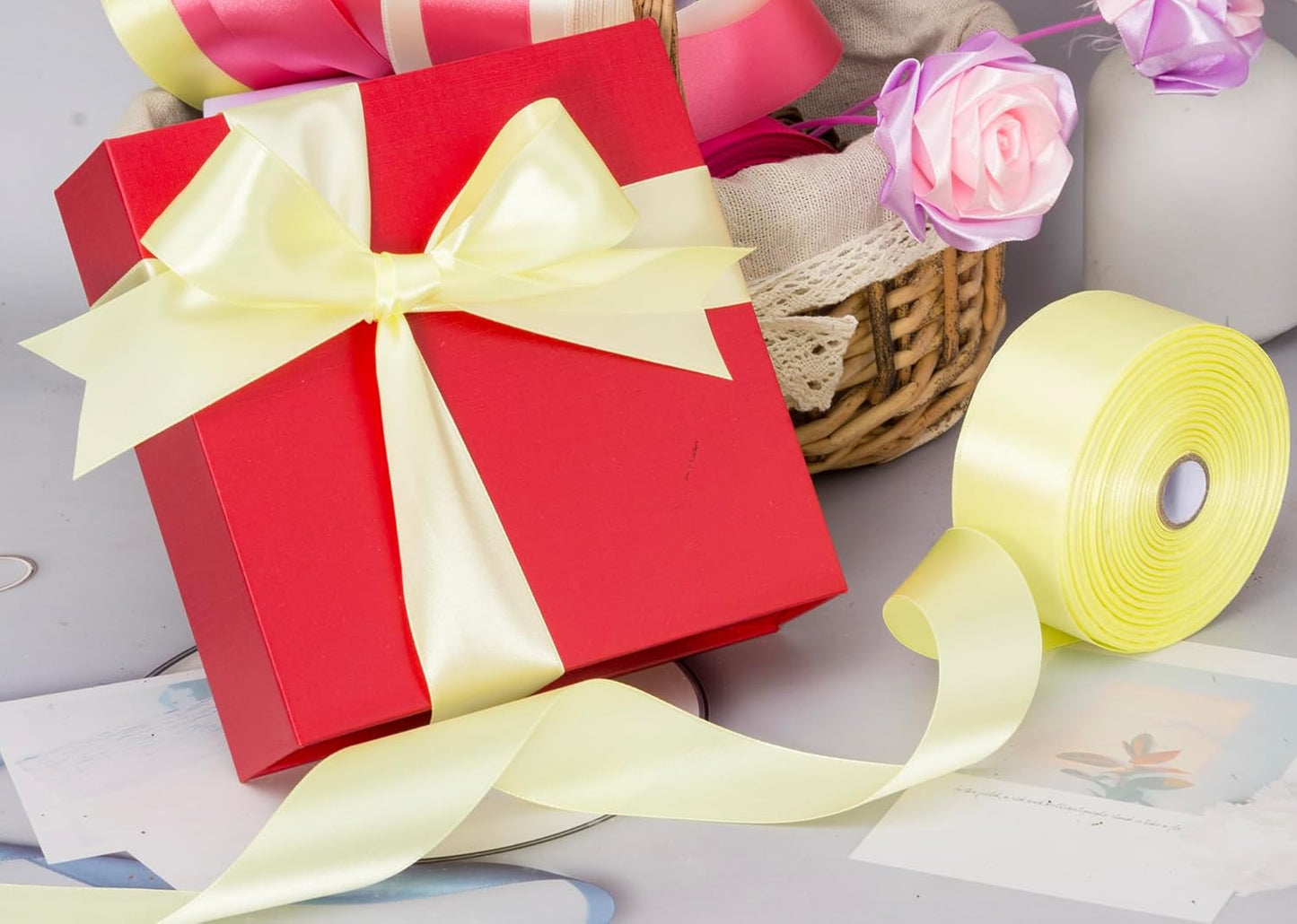 1 1/2 Inch Baby Maize Solid Satin Ribbon, 50 Yards Craft Fabric Ribbon for Gift Wrapping Floral Bouquets Wedding Party Decoration