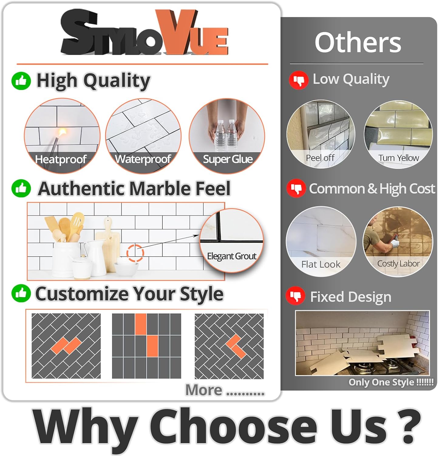 100 Pieces Peel and Stick Backsplash for Kitchen, 3" x 6" PVC Subway Tile 2025 Upgraded Glossy White with Dark Gray Grout Backsplash Stick on Tile Elevate Kitchen, Bathroom, Fireplace,RV