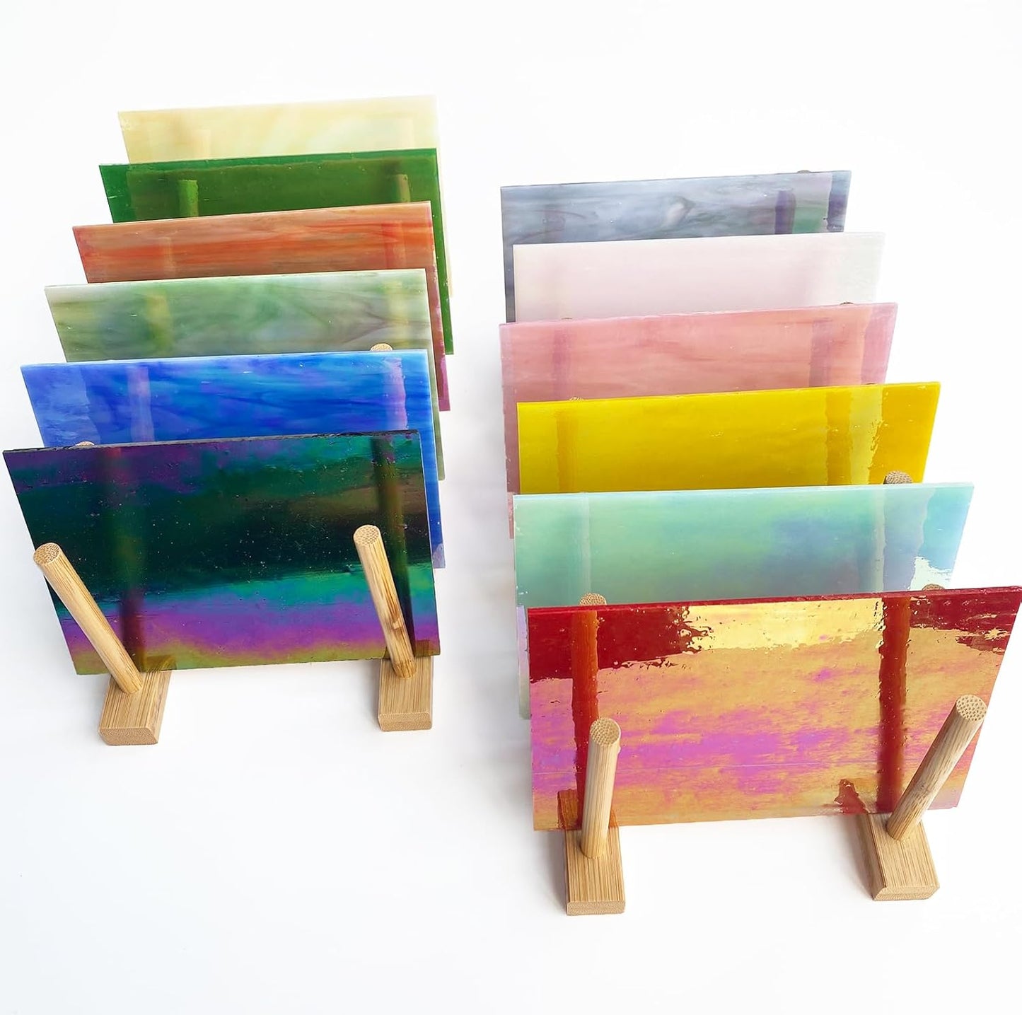 ILLUCKAI12 Sheets Iridescent Stained Glass Sheet, 4 x 6 inch Rainbow Iridized Glass Mosaic Tiles for Crafts, Stained Glass Supplies for Art Glass Projects and Mosaics