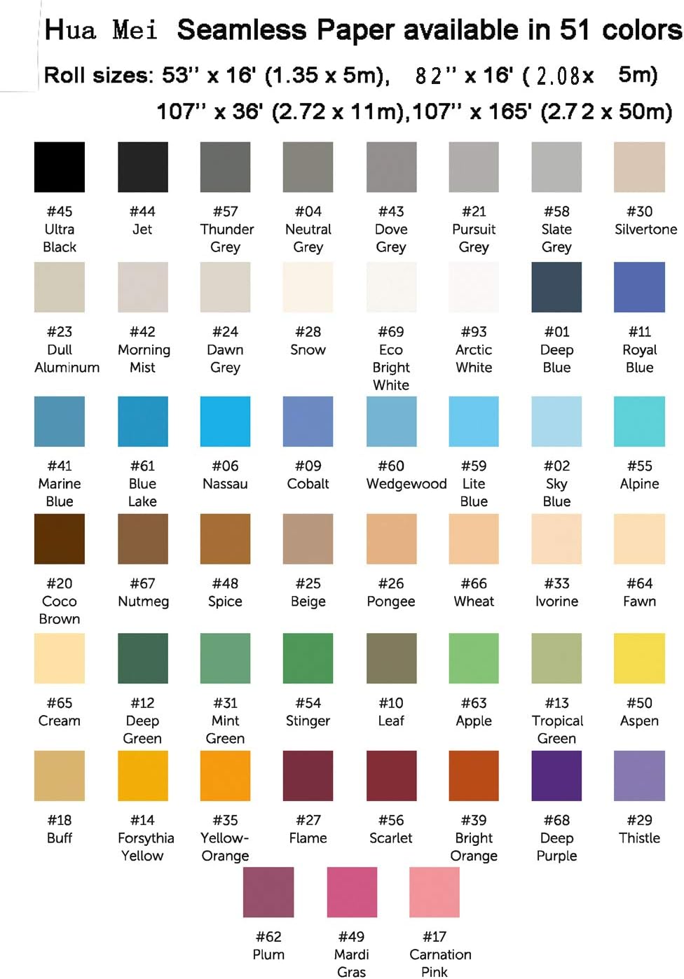 Huamei Seamless Photography Background Paper, Photo Backdrop Paper 53-Inches Wide x 16-Feet, #69 Eco Bright White (135569)