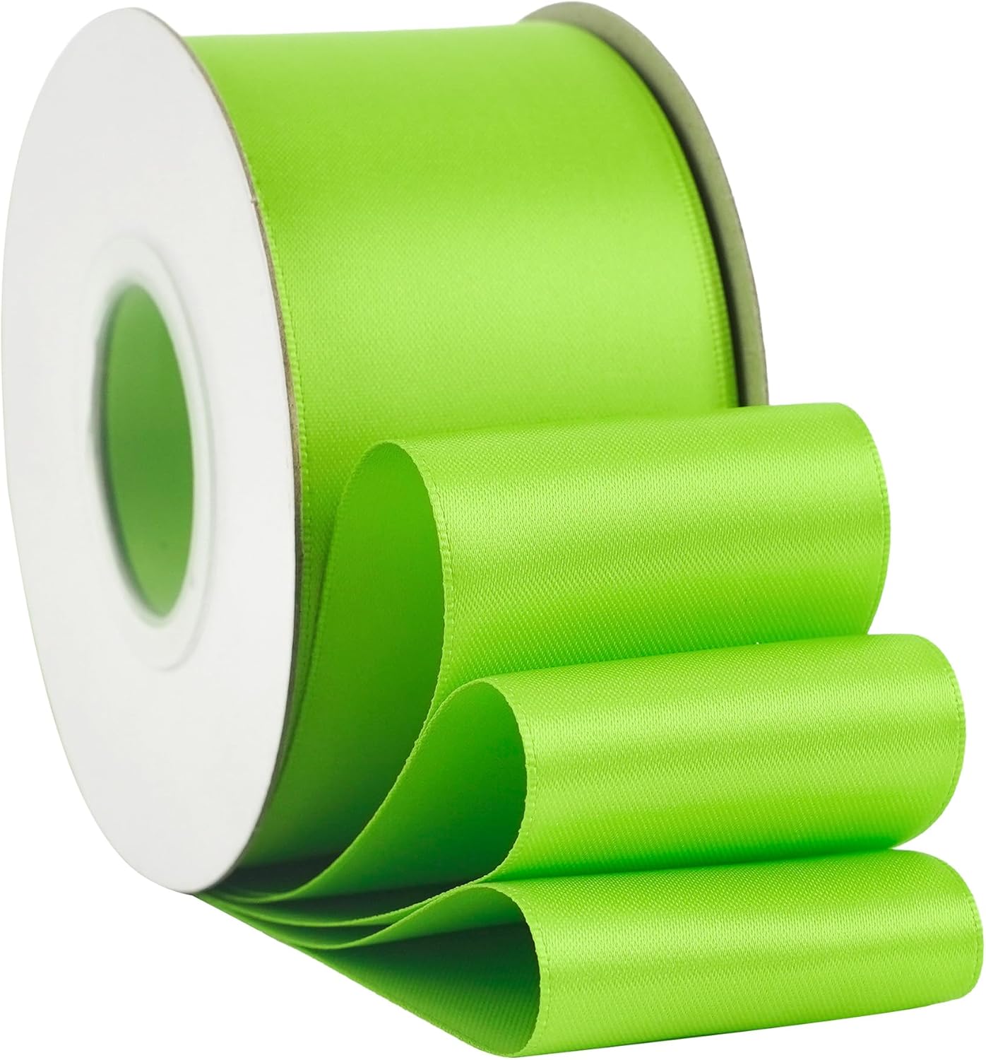 HUIHUANG Lime Green Satin Ribbon - 2 inch Wide, Double Faced, Neon Green for Gift Wrapping, Bows, Bouquets, DIY Crafts, Weddings & Parties - 25 Yards/Roll