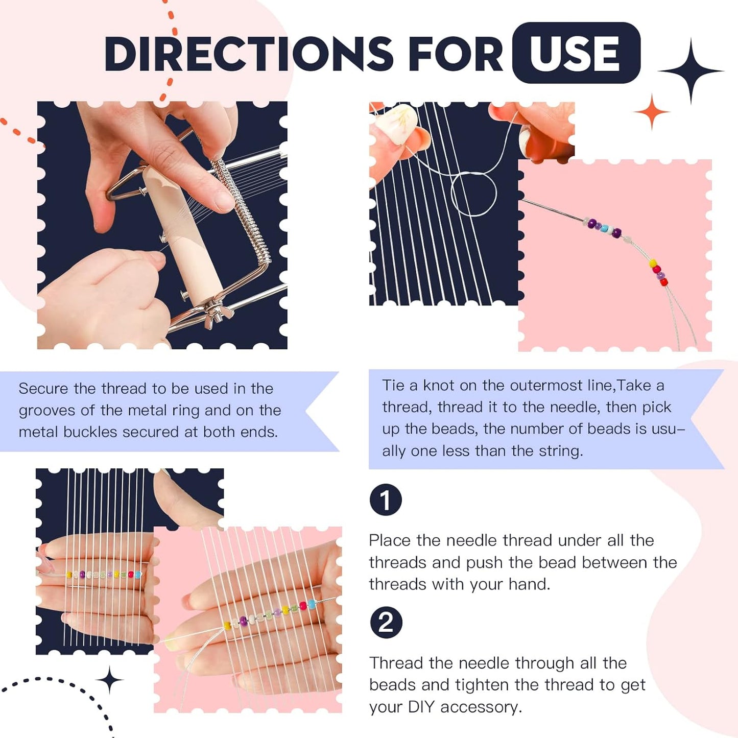 INDIVSHOW Adjustable Bead Loom,Seed Bead Loom Kit Includes Thread,Beading Needles, 8000 Grains Czech Beads,Calipers, Thimble,Yarn Scissors for Adults Kit,Bracelet Making Kit