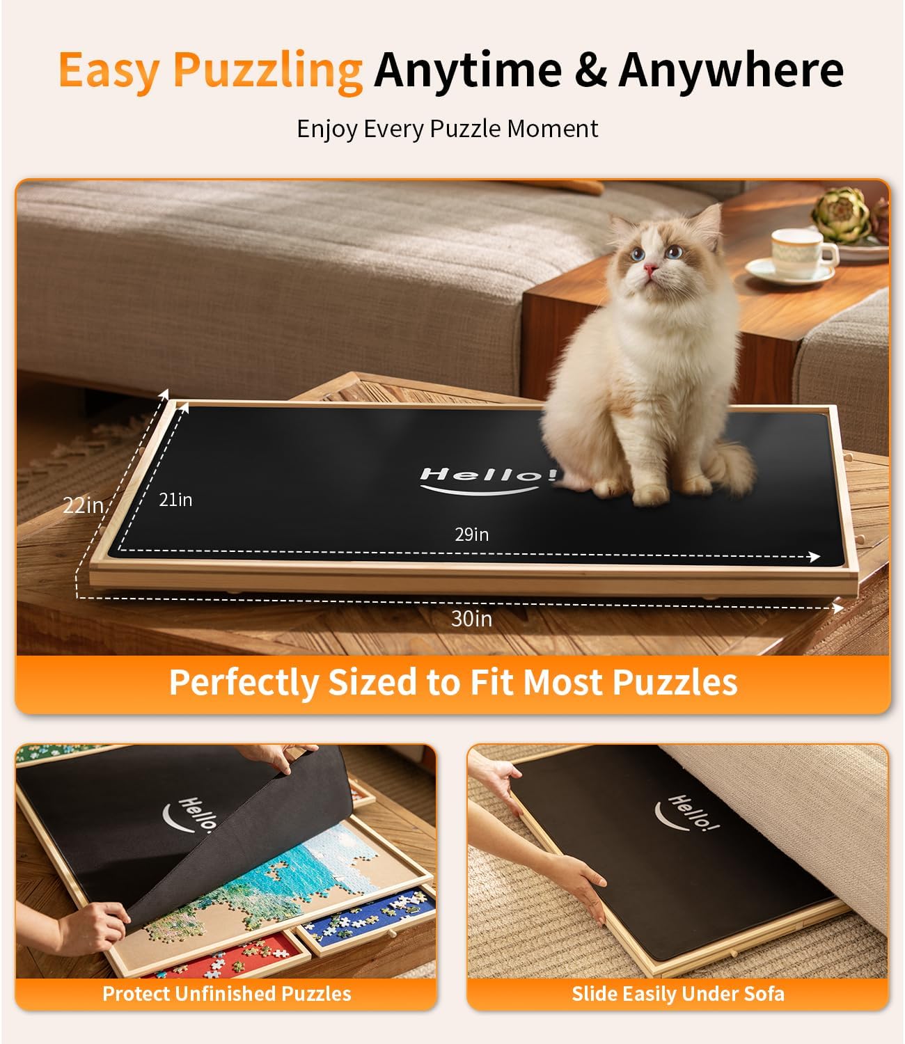 1000 Piece Rotating Puzzle Board Pro, 29" x 21" with 6 Drawers, Rubber Cover Mat, 360° Lasy Susan, Sort-Wise Colorful Felt Drawers & 4 Trays, Wooden Jigsaw Puzzle Table, Birthday Gifts for Mom