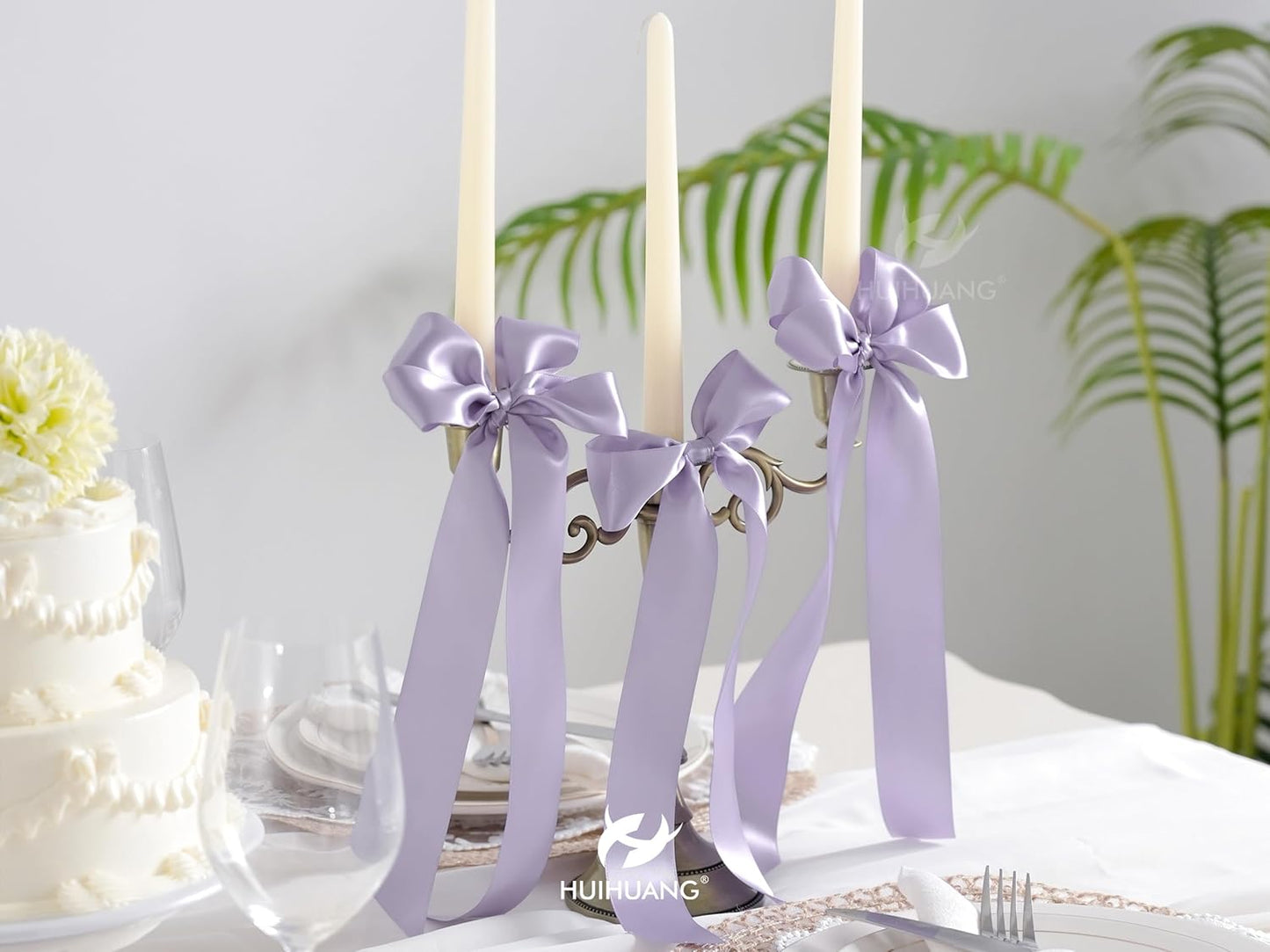 HUIHUANG Purple Satin Ribbon 1-1/2 inch x 100 Yards Lavender Color Double-Faced Satin Ribbon for Flower Bouquet, Gift Wrapping, Eternal Roses, DIY Crafts, Bridal Shower Wedding Decor