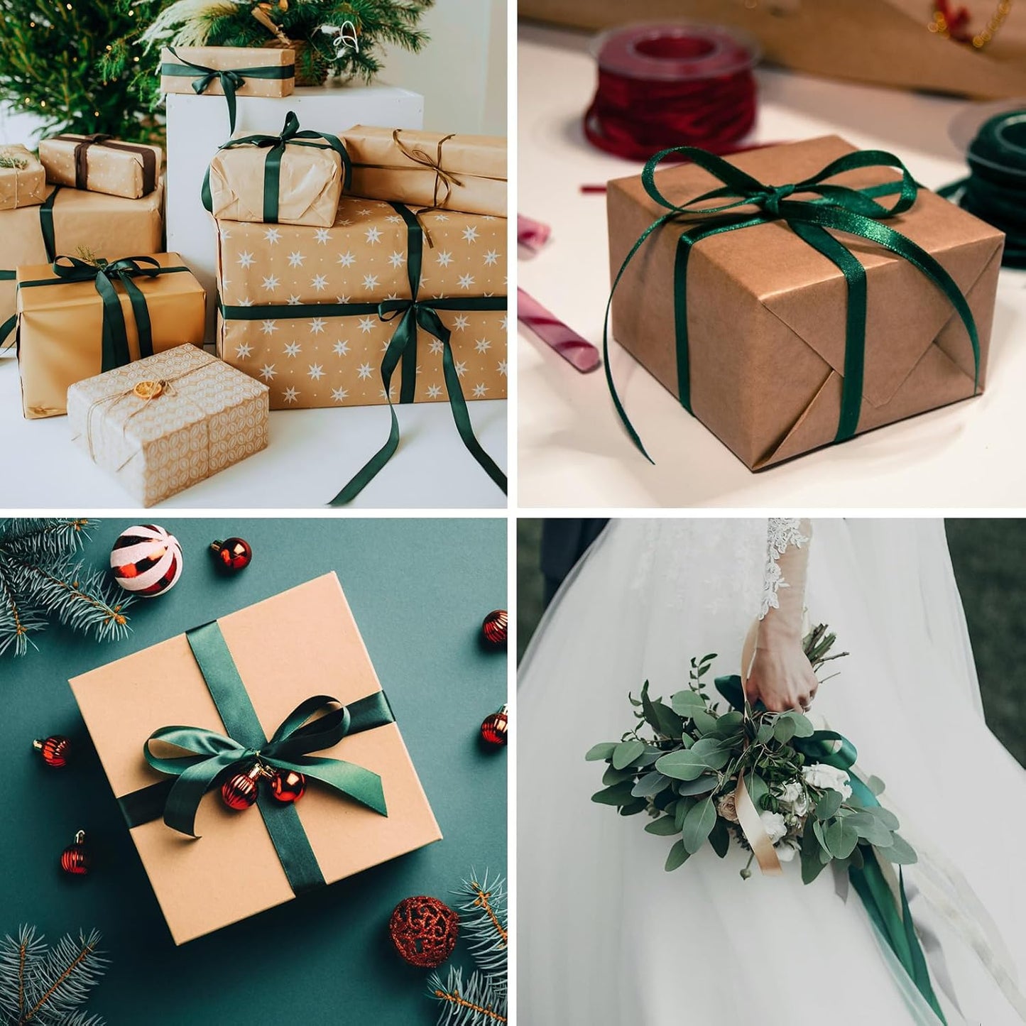 1" x 100 Yards Hunter Green Polyester Satin Ribbon Single Faced Bulk Fabric Ribbons for Gift Wrapping, Crafting, Bows Making, Flower Bouquet, Wedding, Home Decor