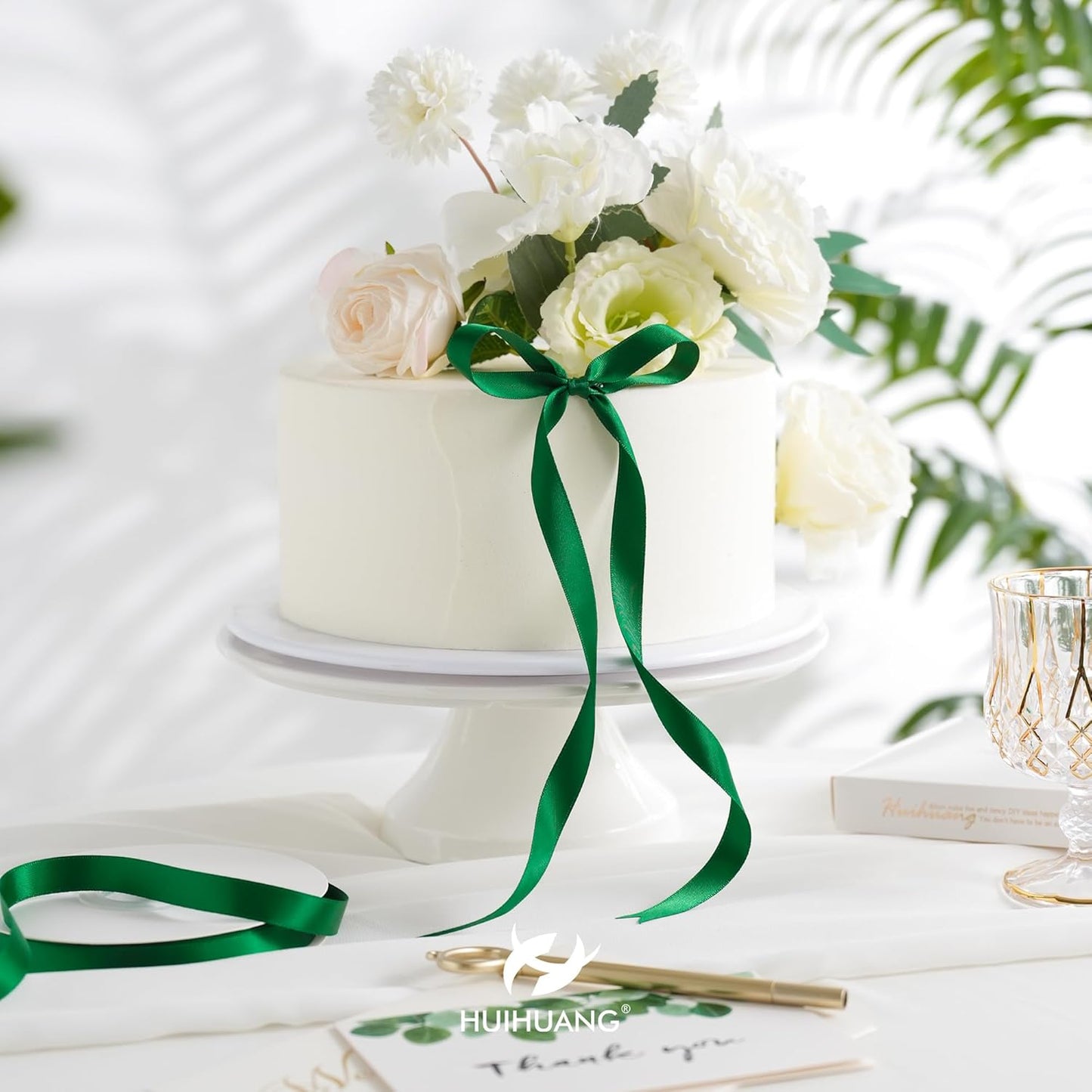 HUIHUANG Forest Green Satin Ribbon 1/2 inch X 50 Yards Continuous, Green Double-Faced Satin Ribbon for Gift Wrapping, Bows, DIY Crafts, Flower Bouquet, Holiday Home Decor