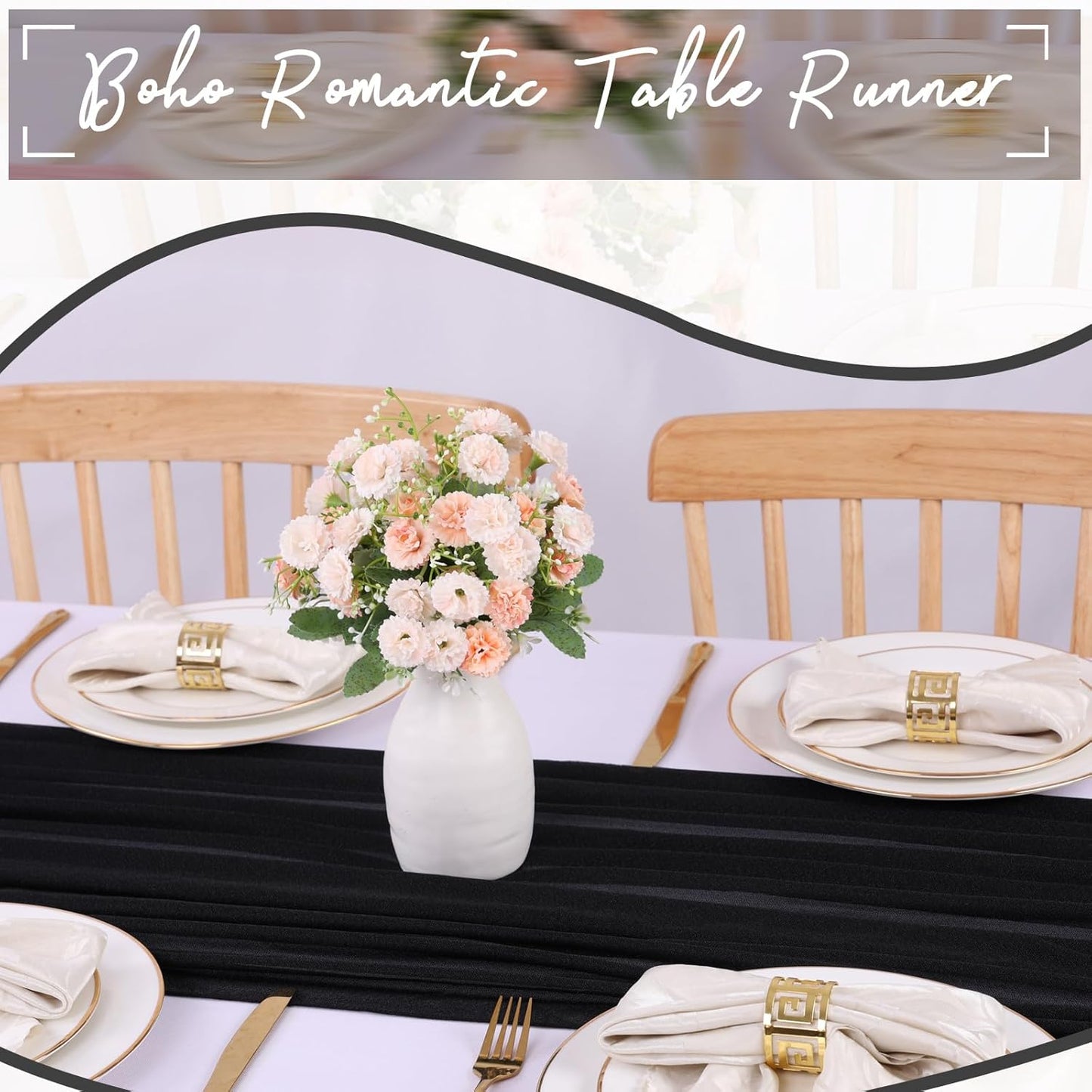 10ft Black Chiffon Table Runner 30 x 120 Inches Sheer Long Tulle Table Runner for Rustic Boho Wedding Birthday Party Decor Bridal Baby Shower Decorations