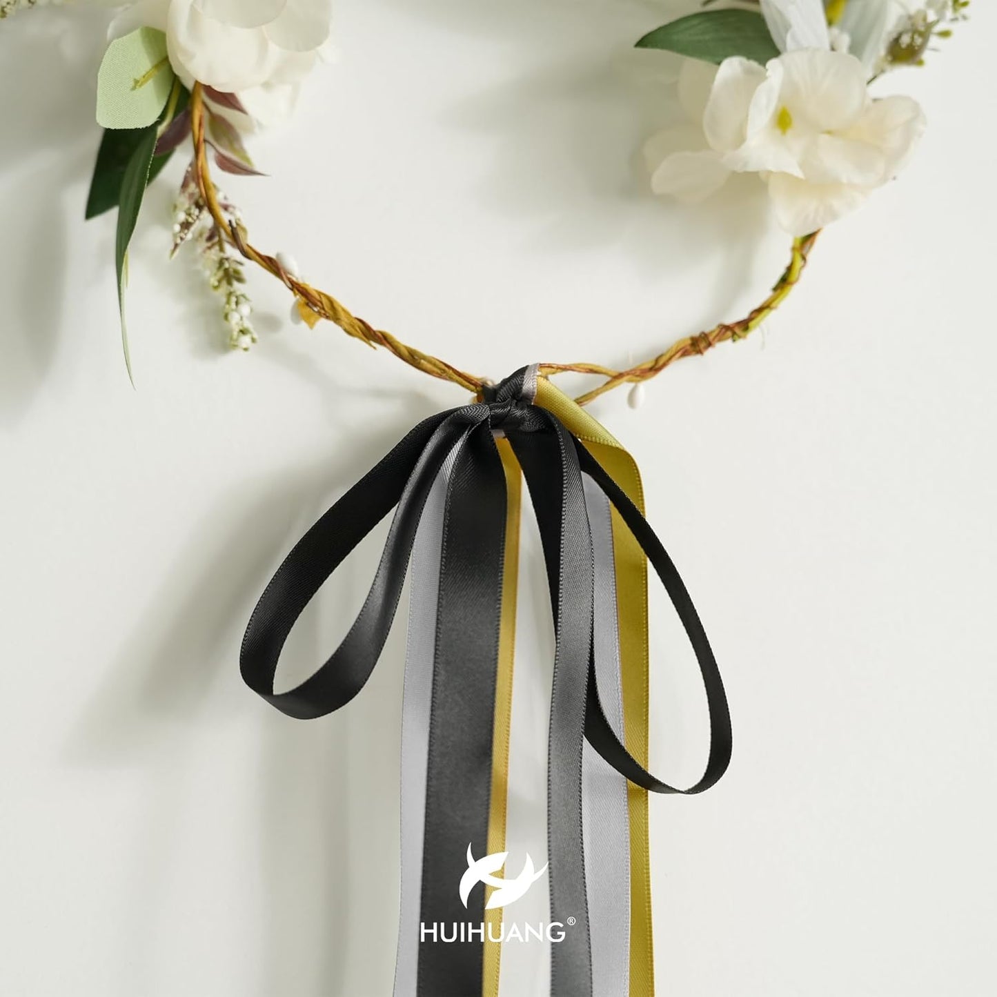 HUIHUANG Black Satin Ribbon 1/2 inch X 50 Yards Continuous, Black Double-Faced Satin Ribbon for Gift Wrapping, Bows, DIY Crafts, Flower Bouquet, Christmas Holiday Decor, Hair Bows