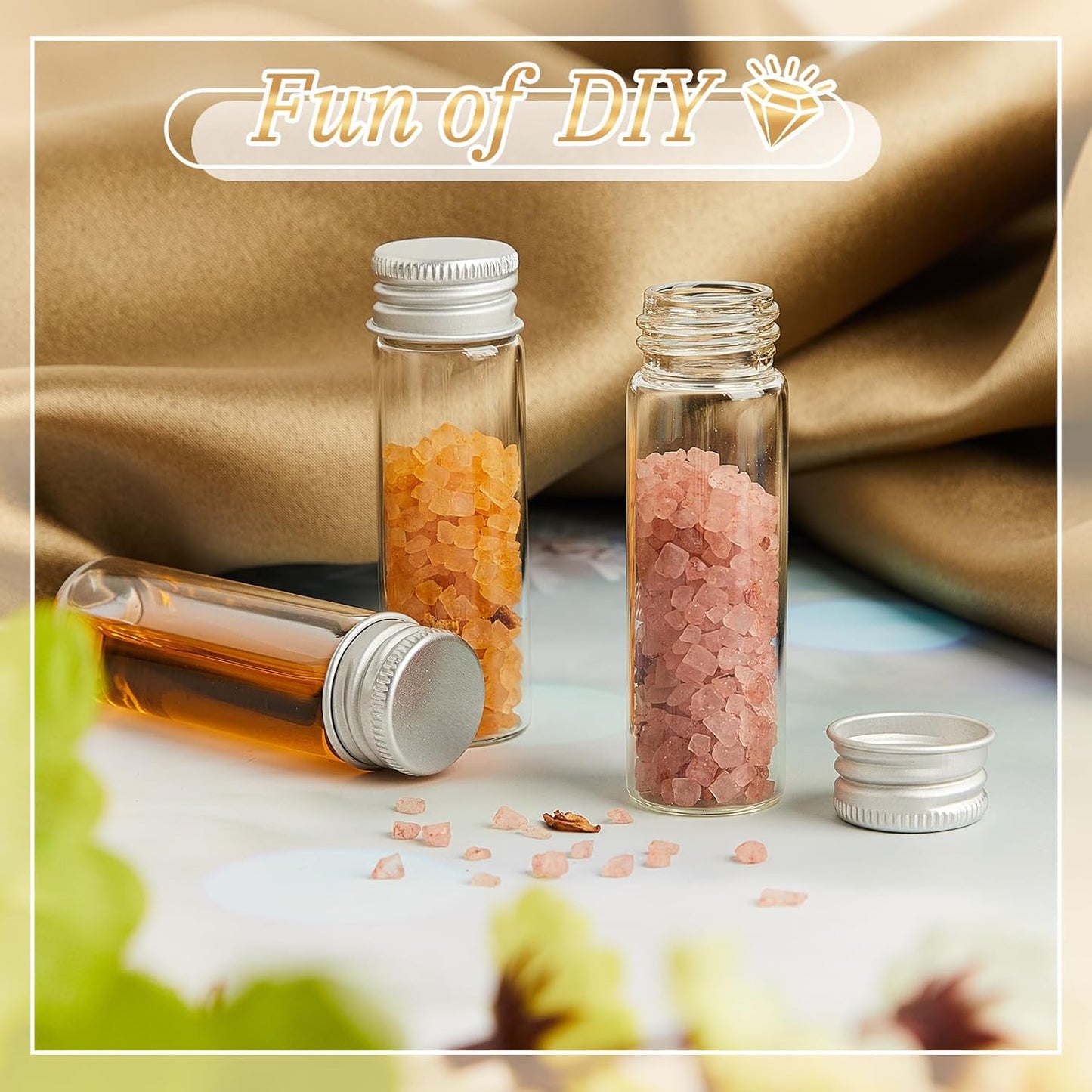 100 Pcs Small Clear Vials Spice Mini Jars with Lids Mini Glass Bottles with Screw Aluminum Metal Caps Tiny Jars Sample Containers for Powder Cream Cosmetic Jewelry Wedding (15 ml,Silver Caps)