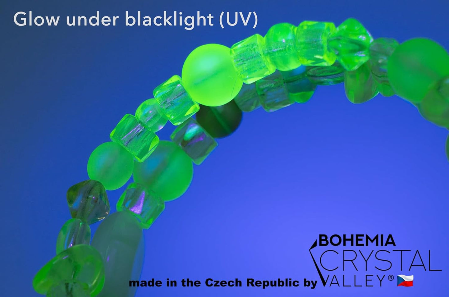 0.88oz (25g) Glow-Under-Blacklight Crystal Glass Bead Mix, Different Size & Color Uranium Czech Vintage Glass Bead Mix