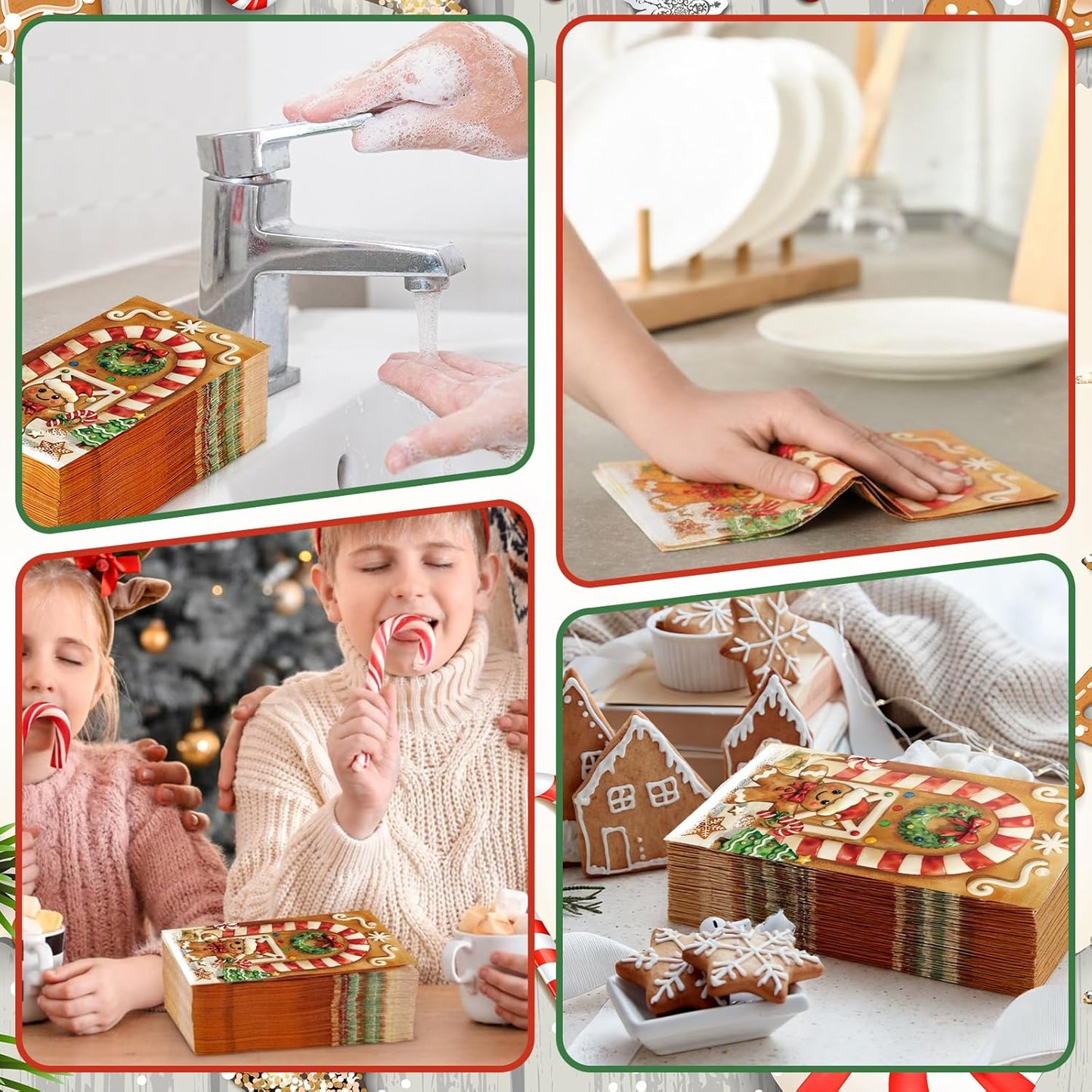 100 Pcs Christmas Guest Napkins 2 Ply Gingerbread Man Disposable Paper Napkins for Decoupage Xmas Tree Decorative Gingerbread Man Christmas Cocktail Guest Hand Towel for Party Table Dinner Bathroom