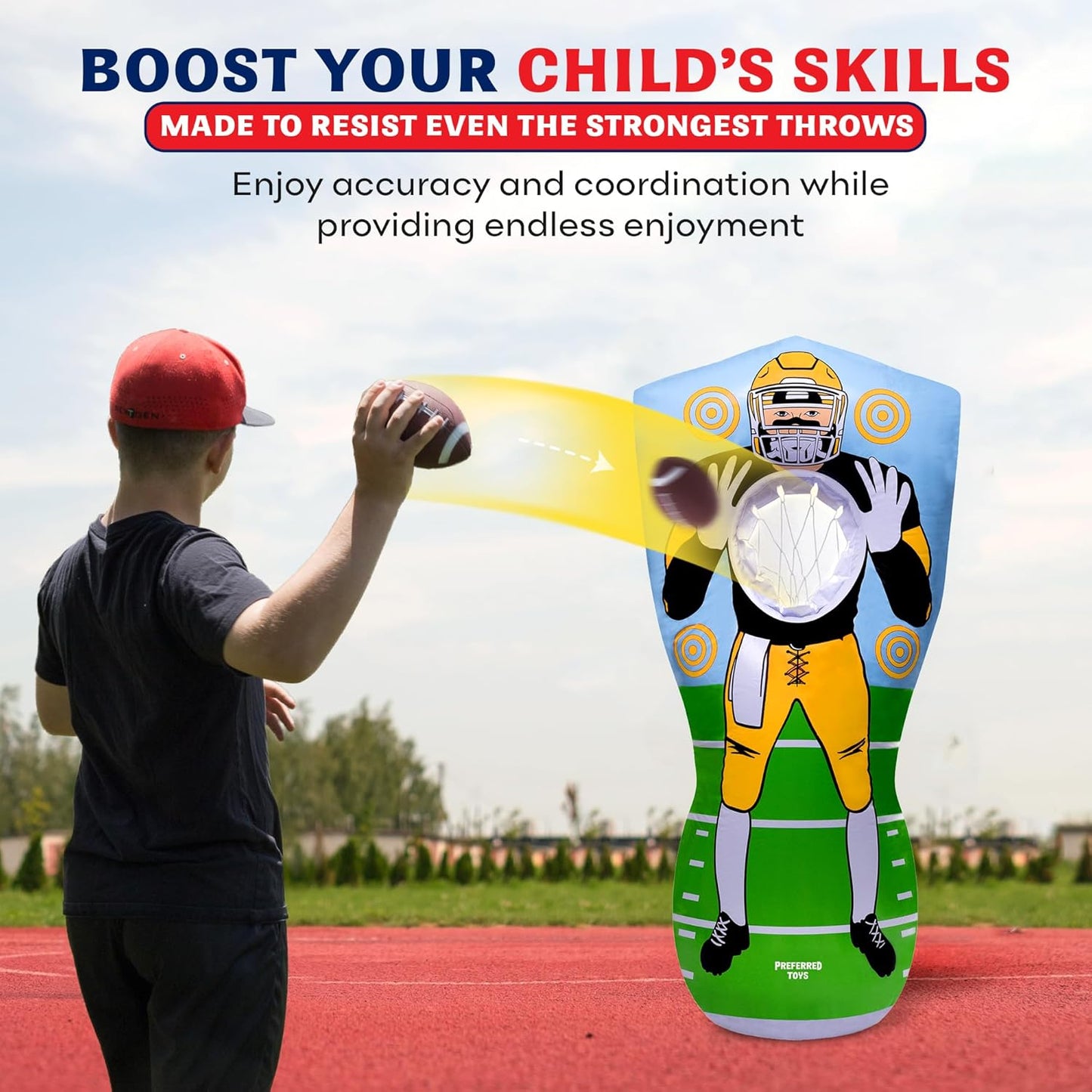 Inflatable Football Target - Double-Sided Toss Training Game with Mini Footballs - Fun Kids Throwing Football Games for Indoors, Outdoors, Birthdays, Camping, Beach - 65 Inch