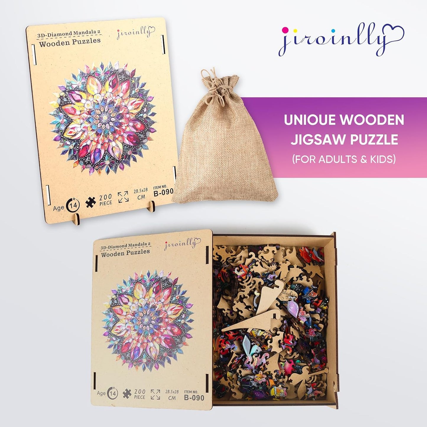 Puzzles for Adults Diamond Mandala Wooden Puzzles, 200 Pieces Unique Shaped Liberty Jigsaw Puzzles, Creative Toys for Adults and Kids, Fun Challenge Family Game 11.2'' x 11.2''