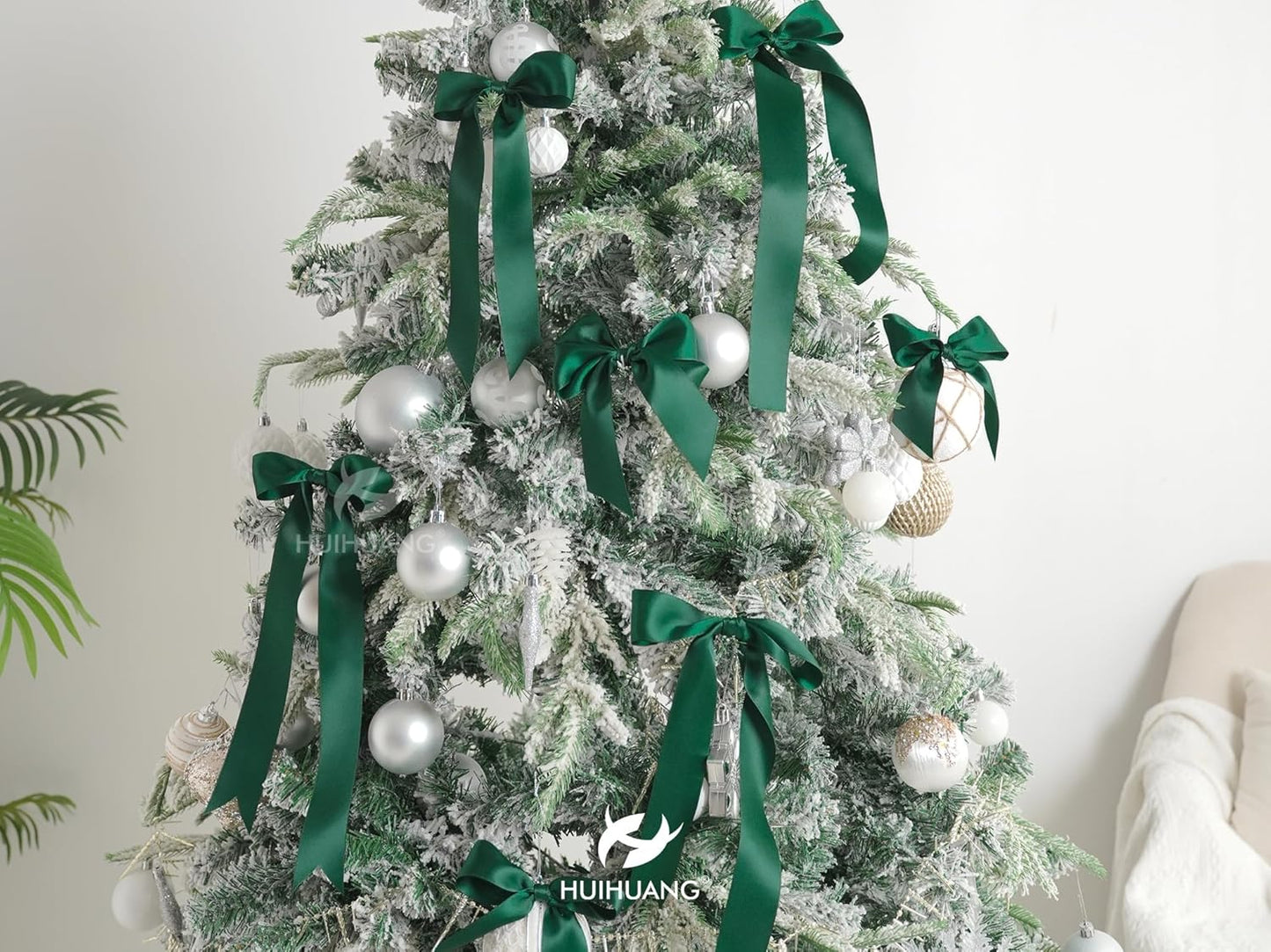 HUIHUANG Green Satin Ribbon 1-1/2 inch x 100 Yards Dark Green Double-Faced Satin Ribbon for Christmas Gift Wrapping, Flower Bouquet, DIY Crafts, Bows, Wedding Decoration