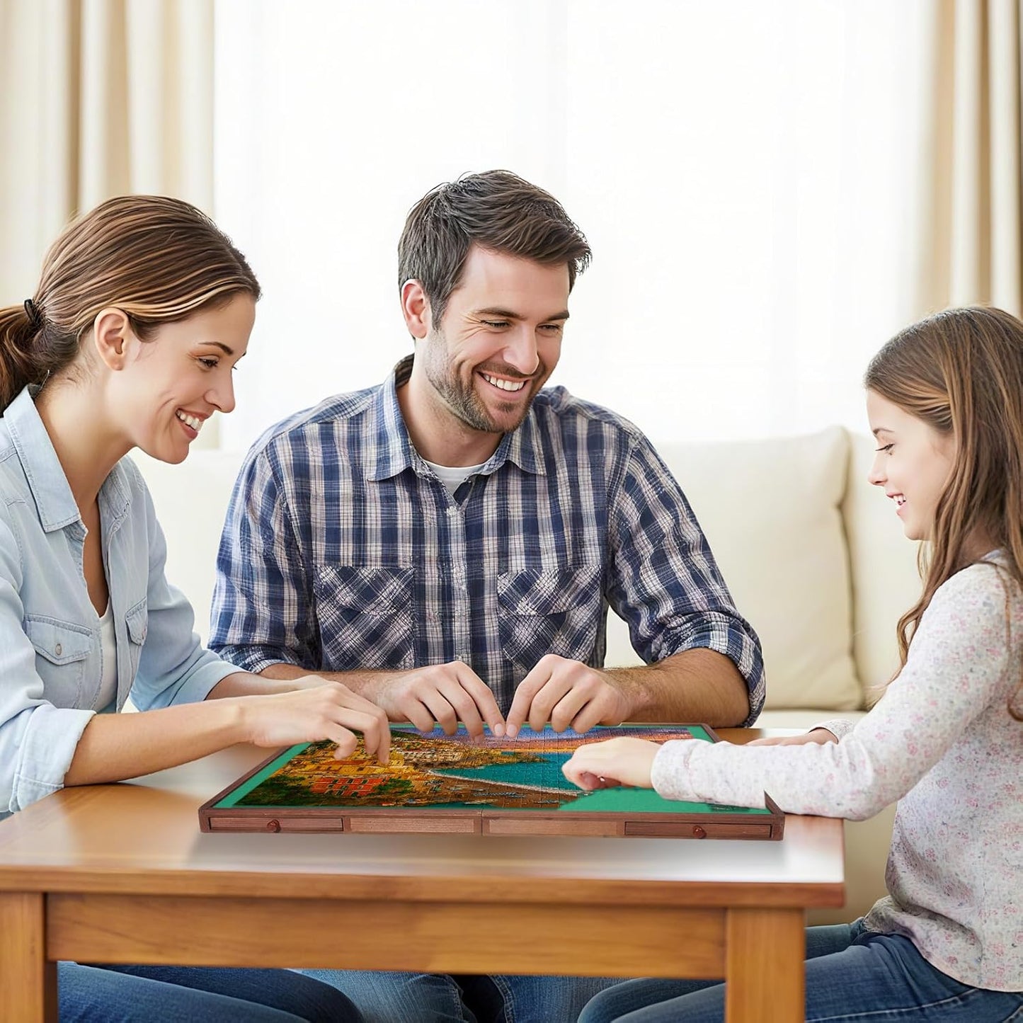 1000 Pieces Rotating Puzzle Board with Drawers and Cover, 28.1"x20.3" Portable Wooden Jigsaw Puzzle Table for Adults and Teens, Puzzle Board with Lazy Susan & Felt, Christmas Birthday Gift