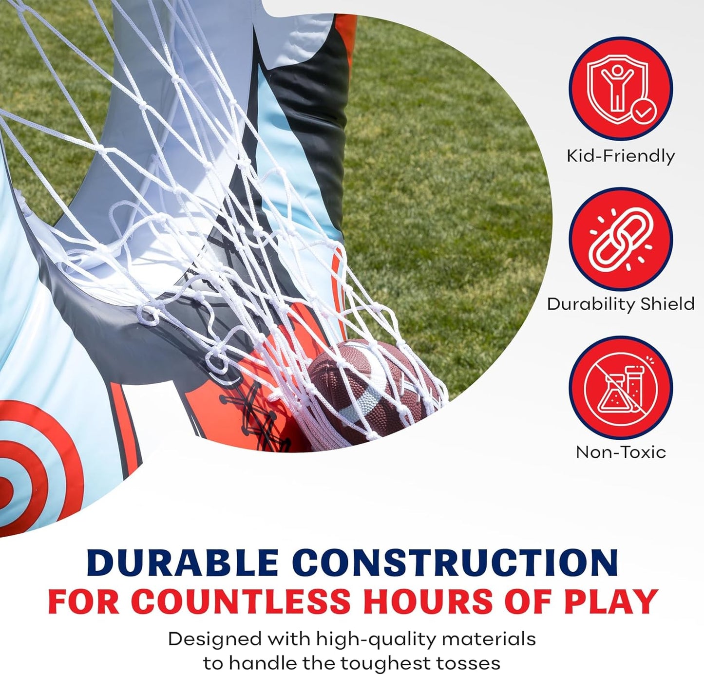 Inflatable Football Target - Double-Sided Toss Training Game with Mini Footballs - Fun Kids Throwing Football Games for Indoors, Outdoors, Birthdays, Camping, Beach - 65 Inch