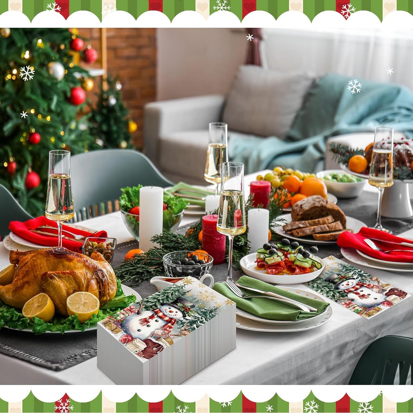 100 Pcs Christmas Guest Napkins 2 Ply Snowman Disposable Paper Napkins for Decoupage Snowflake Elk Xmas Tree Decorative Winter Christmas Cocktail Guest Hand Towel for Party Table Dinner Bathroom