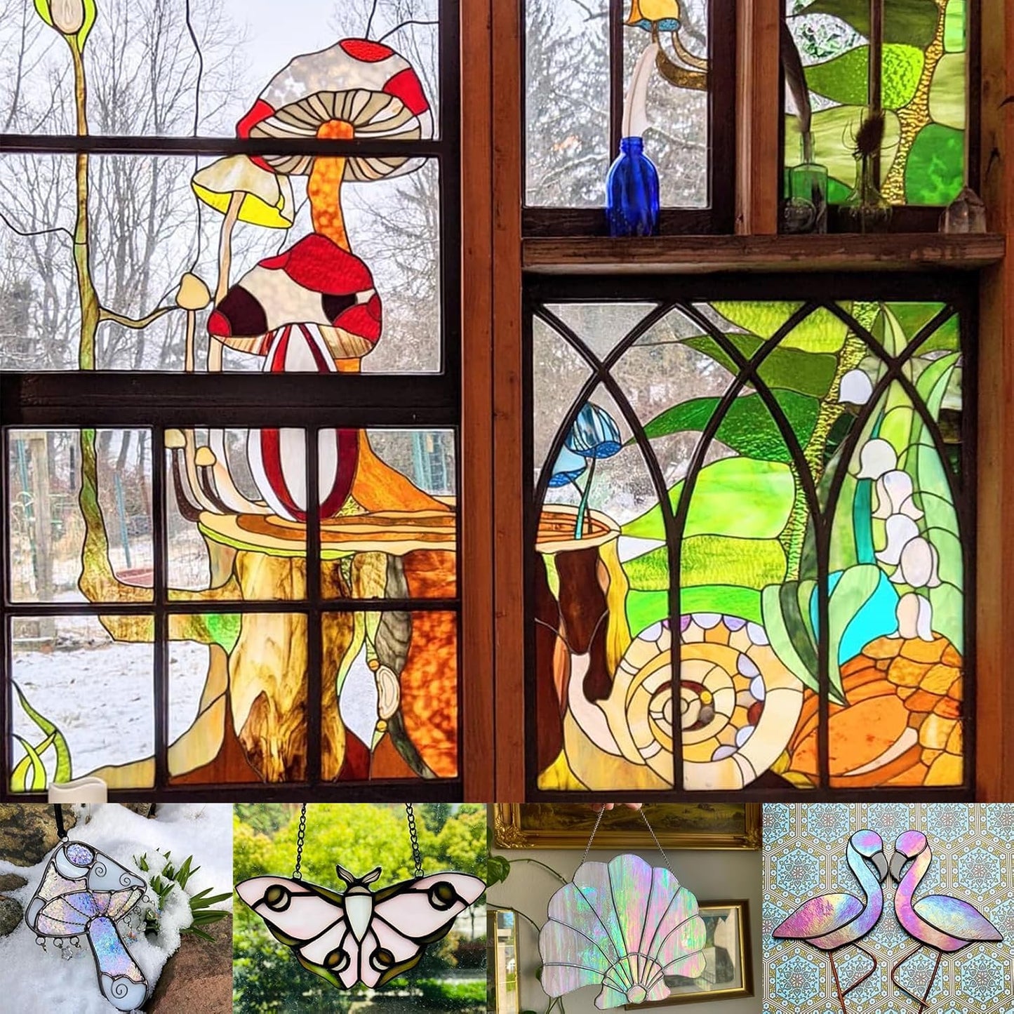 ILLUCKAI 12 Sheets Stained Glass Sheet Pink and Green Collection, 6 x 4 inch Stained Glass Mosaic Tiles for Stained Glass Projects Mosaic Crafts