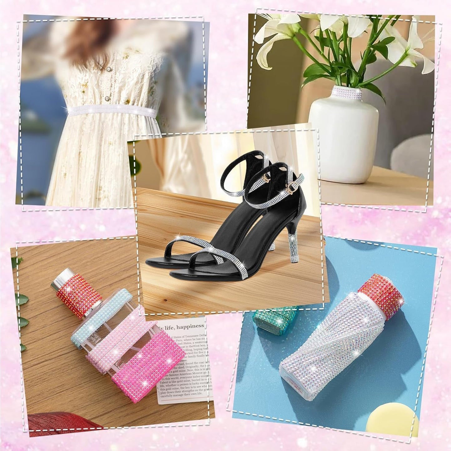 10-Yard Bedazzling Strips, 5-Rows Rhinestone Ribbon Self Adhesive,10-Rolls Rhinestone Strips for DIY Craft, Rhinestones for Crafting, Home Decor and Special Events, 10 Colors, 0.45inch Width