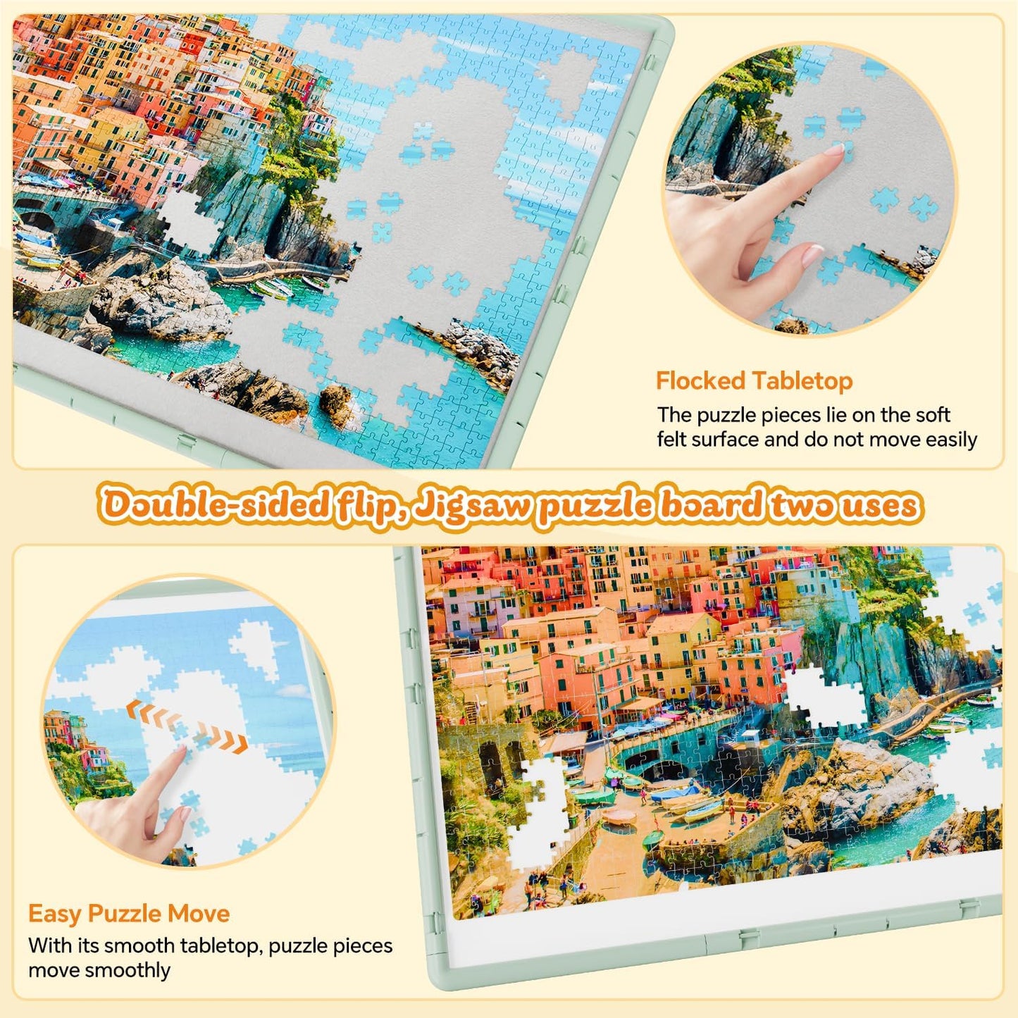 1000 Pieces Rotating Plastic Puzzle Board 3-in-1 Double-Sided/Tilting/Rotating, Portable Table 31.93"x24.06" Spinning Jigsaw Puzzle Table with Cover Lazy Susan Gift for Seniors Adults and Kids