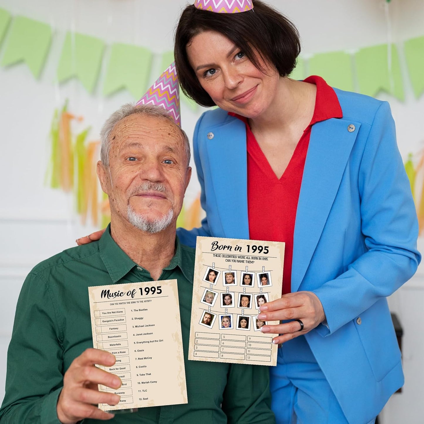 QUPT 30th Birthday Party Games, Set of 5 Activities for 10 Guests, Born in 1995 Games Bundle, Birthday Party Supplies for Adults, Pack of 50 Cards