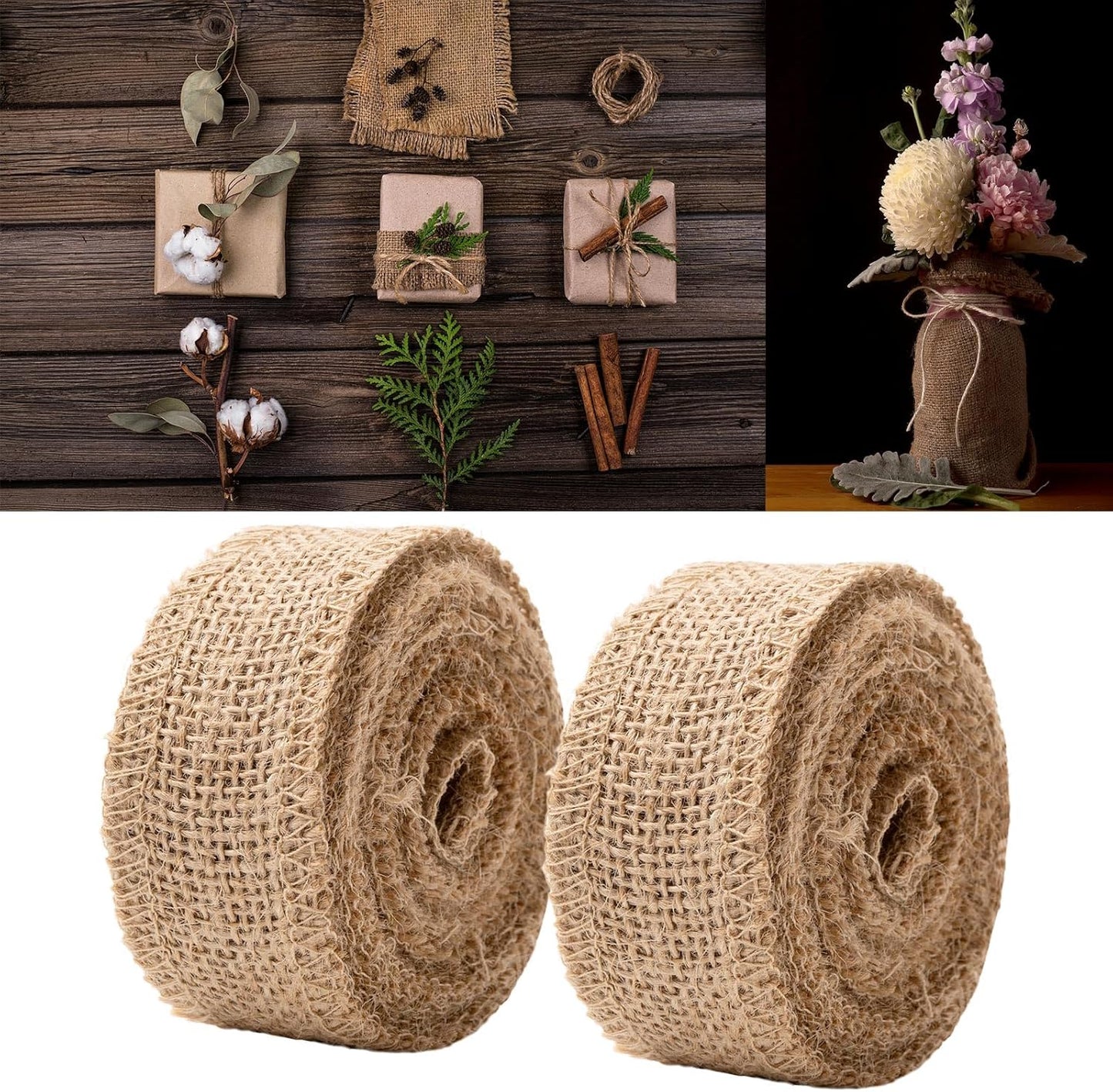 10 Inch Natural Burlap Fabric Roll - 10 Yards Jute Fabric Ribbon for DIY Gift Wrapping Craft Projects, Wedding, Christmas Home Decoration (25 cm, 10 in)