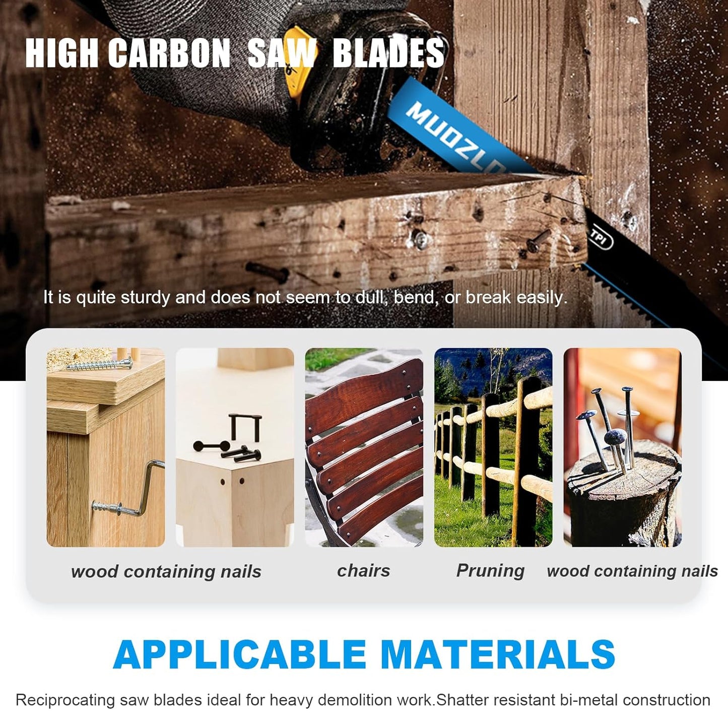 1 Pack 12 inch Reciprocating Saw Blades Set,6 TPI High Carbon Saw Blades for Wood with Nails ,Saw Blades with Organizer Case (1, 6T/12inch)