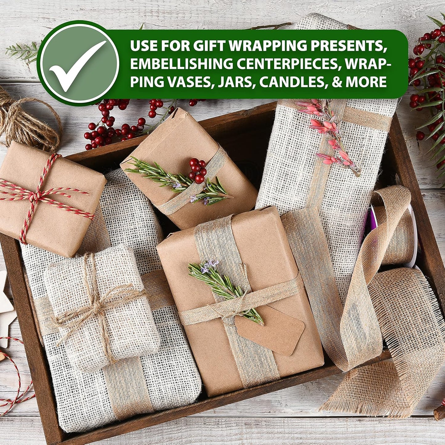 Mandala Crafts Hot Pink Burlap Ribbon 1.5 Inches Wide Jute Ribbons for Crafts - 20 Yds Roll Rustic Burlap Wrap Trim Ribbons for Wreaths Bows Wedding Party Decoration