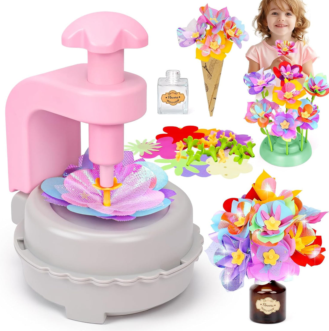 Arts and Crafts for Kids Girls Ages 4-8 6-8 8-12 Fabric Flower Bouquets Toys Creative DIY Craft Kits for Kids Toddlers Preschool Learning Activities Birthday Gifts for 4 5 6 7 8 9 10 Year Old Girls