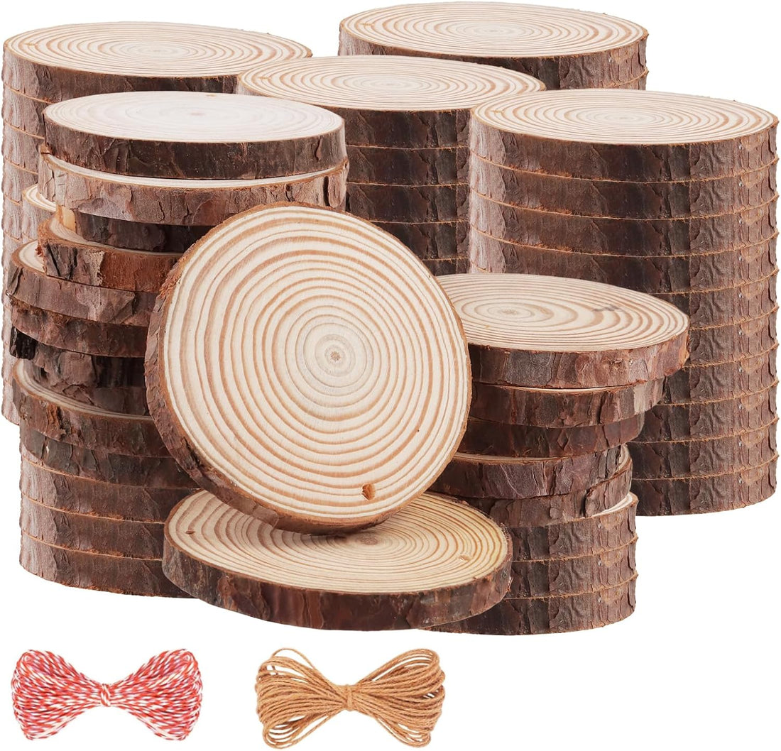 0 Pieces Wood Slices with Hole, 3.5-4 Inch Unfinished Round Wooden Circles with Bark for DIY Crafts, Wedding Centerpieces