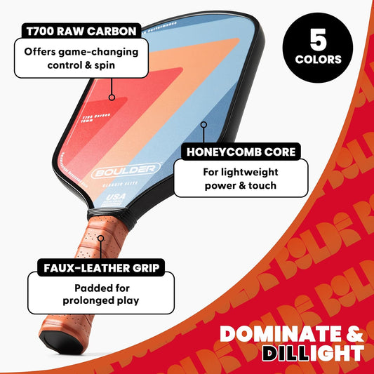 Boulder Carbon Fiber Pickleball Paddle | T700 Carbon Fiber | USAPA Approved, with Honeycomb Polymer Core | Pickleball Racket for Beginner & Experienced Players
