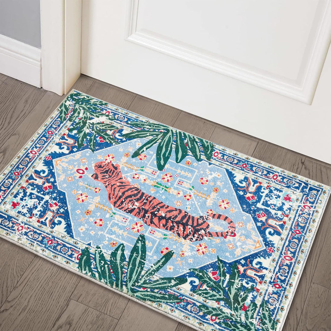 Tropical Jungle Rugs, 2x3 Faux Wool Botanical Boho Throw Rugs for Bathroom Kitchen Small Indoor Entryway Rug Modern Vintage Distressed Hippie Indian Accent Floor Mat Non-Slip Washable