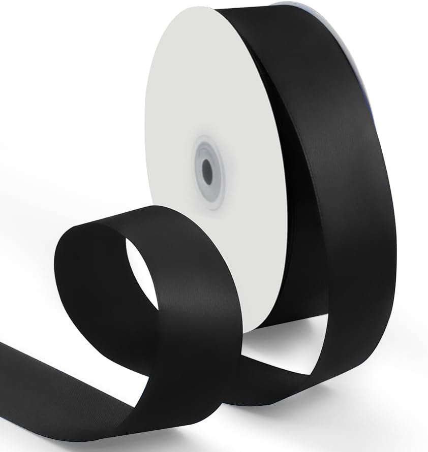 1-1/2 Inch 100 Yards Satin Ribbon Black, Solid Color Fabric Ribbon for Gift Wrapping, Wedding, Polyester Gift Ribbon for Birthday Party Decoration, Craft, Hair, Floral, Sewing