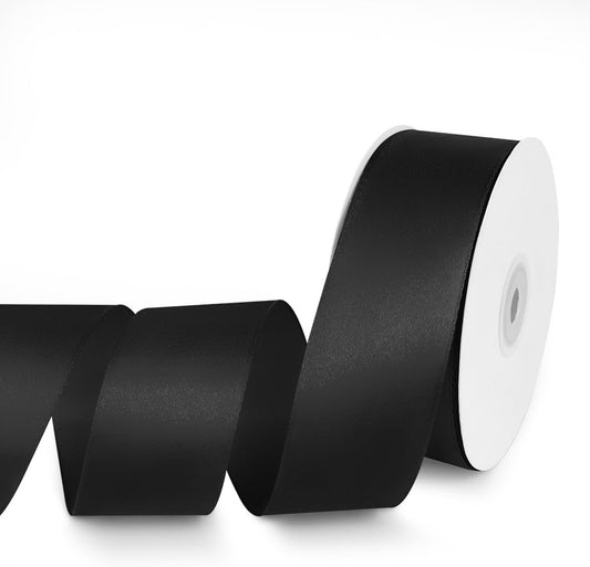 1-1/2" x 50 Yards Satin Ribbon - Black Silk Ribbon with Spool - Ideal for Gift Wrapping, Floral Bouquets, Crafts, Wedding Party Decorations, Christmas and Sewing Projects