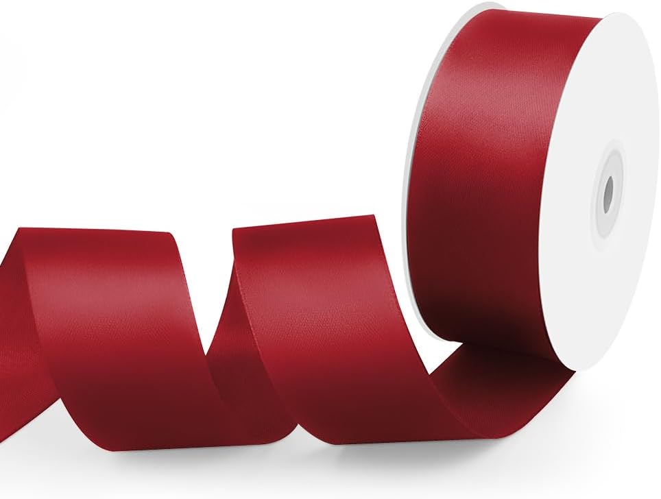 1-1/2" Width x 50 Yards Satin Fabric Ribbon, Burgundy Ribbon Perfect for DIY Bows, Swags, Gift Wrapping, Craft, Flower Bouquet, Christmas and Party Decoration