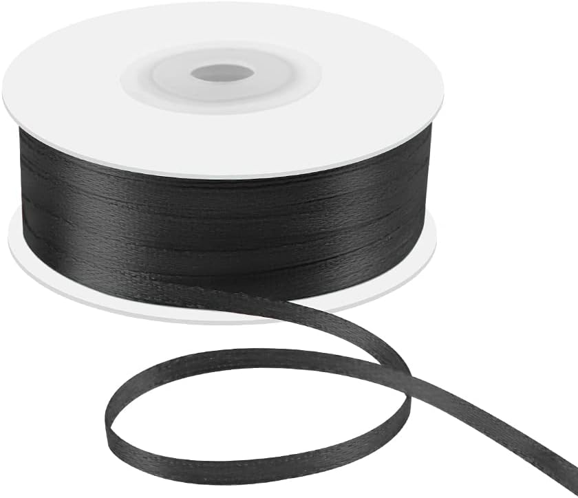 1/8" x 100 Yards Double Faced Satin Ribbon - Thin Silk Black Ribbon with Spool - Ideal for Gift Wrapping, Floral Bouquets, Crafts, Wedding Party Decorations, Christmas and Sewing Projects