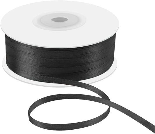 1/8" x 100 Yards Double Faced Satin Ribbon - Thin Silk Black Ribbon with Spool - Ideal for Gift Wrapping, Floral Bouquets, Crafts, Wedding Party Decorations, Christmas and Sewing Projects