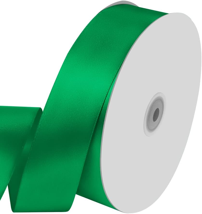 1-1/2" Wide x 100 Yards Wide Green Satin Ribbon Solid Fabric Ribbons Roll for Valentine's Day Crafts Chair Sash Gift Wrapping, Invitation Cards, Floral Sewing Party (Green)