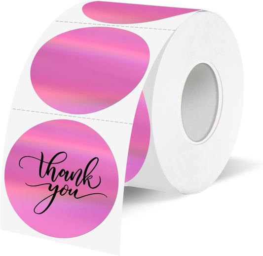 1.5" Holographic Direct Thermal Label Stickers, Round Printable Rainbow Glitter Thermal Printer Sticker Labels for Gift Wrapping, Self-Adhesive DIY Custom Logo Design- Pink
