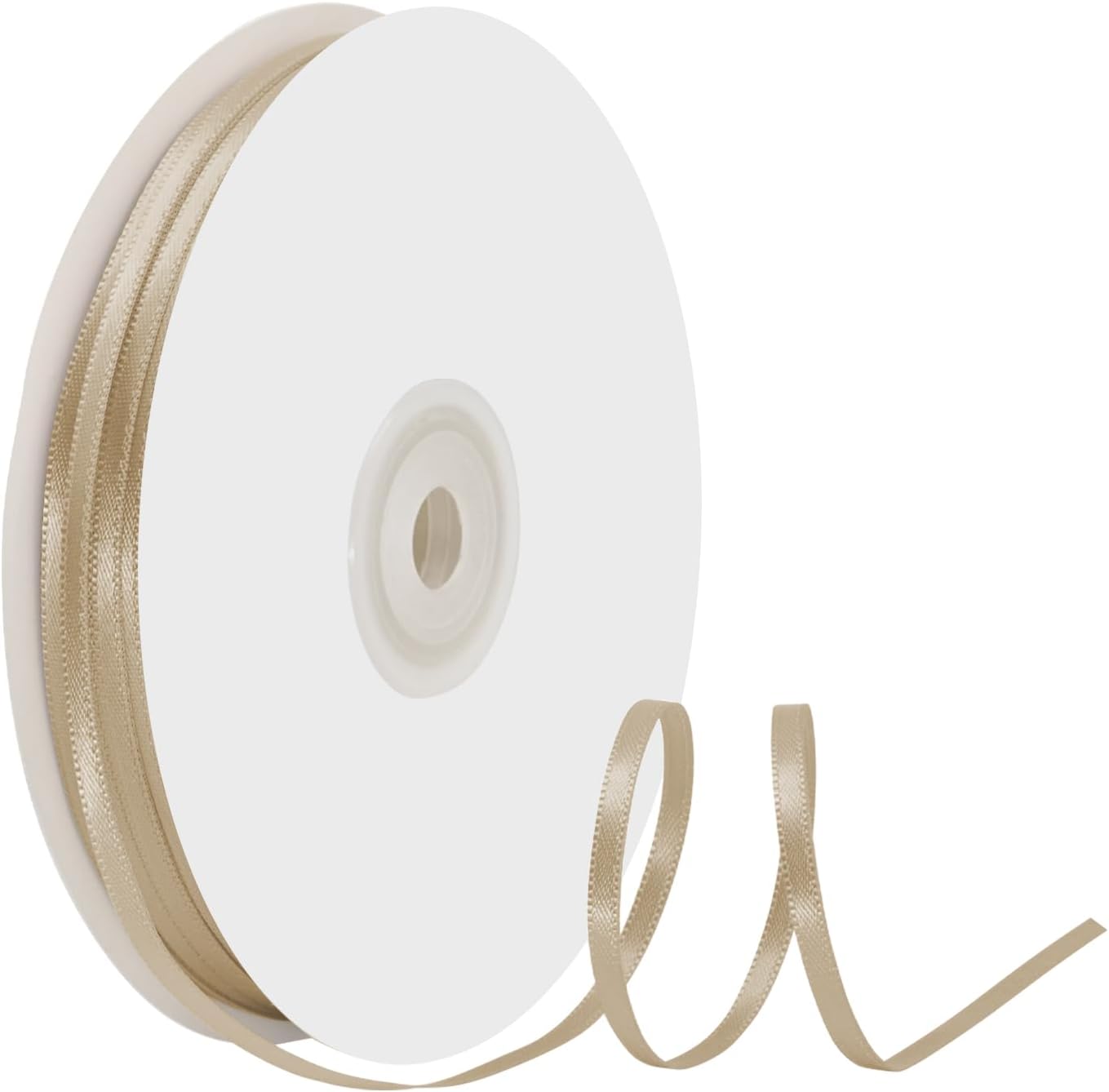 1/8" X 100 Yards Tan Satin Thin Ribbon Solid Color Double Faced Ribbons Perfect for Crafts Wedding Decor Bow Making Arts Sewing and More