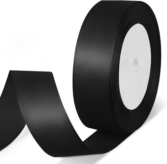 1" x 25 Yards Satin Ribbon, Black Silk Ribbon Ideal for Gift Wrapping, Floral Bouquets, Crafts, Wedding Party Decorations, Christmas and Sewing Projects