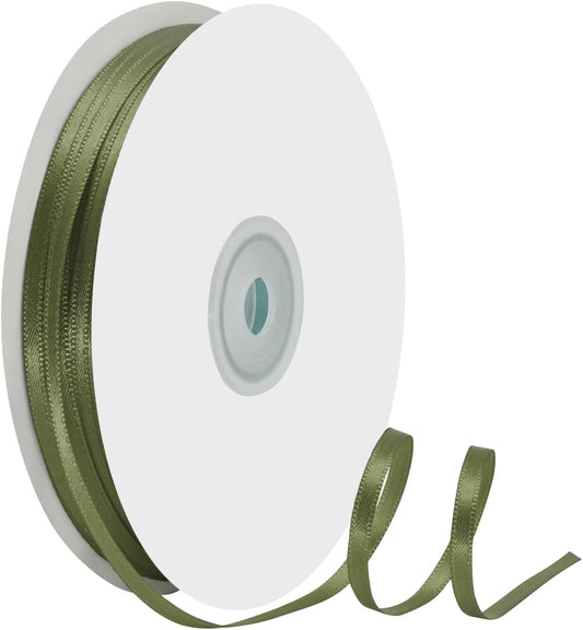 1/8" X 100 Yards Moss Satin Thin Ribbon Solid Color Double Faced Ribbons Perfect for Crafts Wedding Decor Bow Making Arts Sewing and More