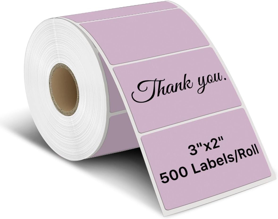 iEager 3" x 2" Thermal Labels, Rectangle Thermal Printer Stickers, Self-Adhesive Durable Sticker with Perforation Line, 500 Labels/Roll, Purple